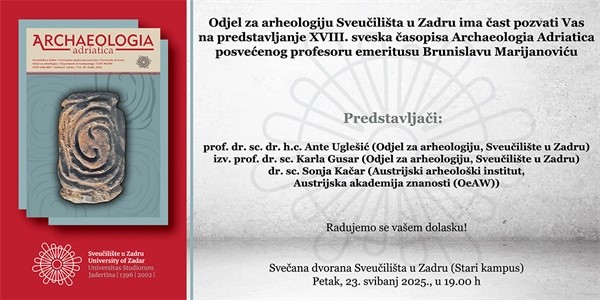 Poziv na predstavljanje časopisa "Archaeologia Adriatica"